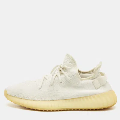 Pre-owned Yeezy X Adidas White Knit Fabric Boost 350 V2 Cream White Sneakers Size 44