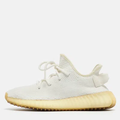 Pre-owned Yeezy X Adidas White Knit Fabric Boost 350 V2 Triple White Sneakers Size 37 1/3