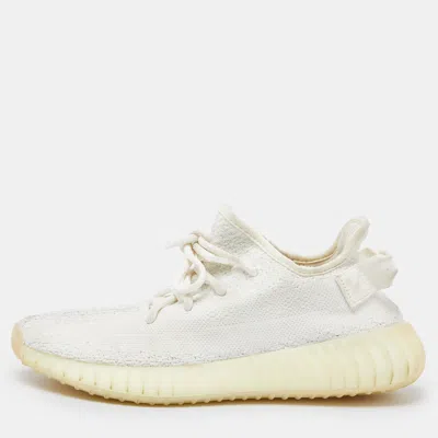 Pre-owned Yeezy X Adidas White Knit Fabric Boost 350 V2 Triple White Sneakers Size 38 2/3