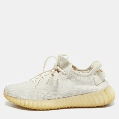 Pre-owned Yeezy X Adidas White Knit Fabric Boost 350 V2 White Sneakers Size 40