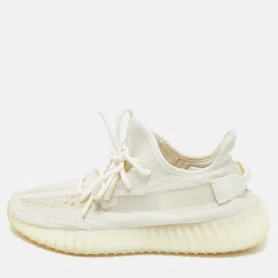 Pre-owned Yeezy X Adidas White Knit Fabric Boost 350 V2 White Sneakers Size 41 1/3