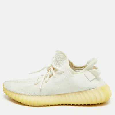 Pre-owned Yeezy X Adidas White Knit Fabric Boost 350 V2 White Sneakers Size 43 1/3