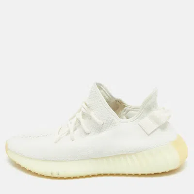 Pre-owned Yeezy X Adidas White Knit Fabric Boost 350 V2 White Sneakers Size 44