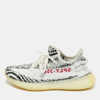 Pre-owned Yeezy X Adidas White/black Knit Fabric Boost 350 V2 Lace Up Sneakers Size 38.5