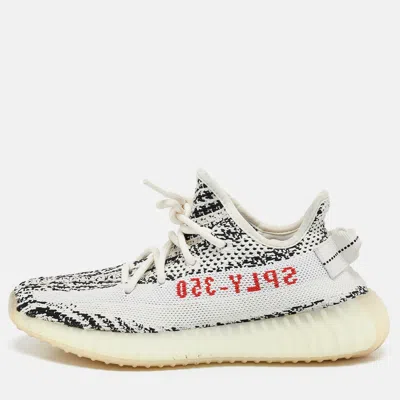 Pre-owned Yeezy X Adidas White/black Knit Fabric Boost 350 V2 Zebra Sneakers Size 37 1/3