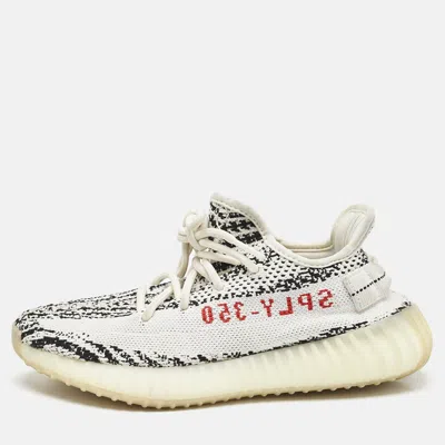 Pre-owned Yeezy X Adidas White/black Knit Fabric Boost 350 V2 Zebra Sneakers Size 38