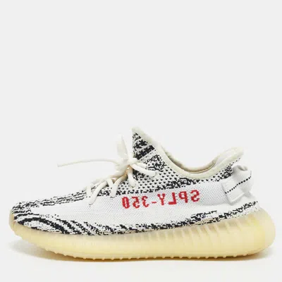 Pre-owned Yeezy X Adidas White/black Knit Fabric Boost 350 V2 Zebra Sneakers Size 39 1/3