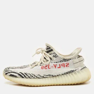 Pre-owned Yeezy X Adidas White/black Knit Fabric Boost 350 V2 Zebra Sneakers Size 42 2/3
