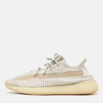 Pre-owned Yeezy X Adidas White/green Knit Fabric Boost 350 V2 Cloud White Reflective Sneakers Size 44 2/3 In Grey