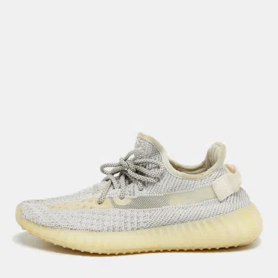 Pre-owned Yeezy X Adidas White/grey Knit Fabric Boost 350 V2 Static Reflective Sneakers Size 38 2/3
