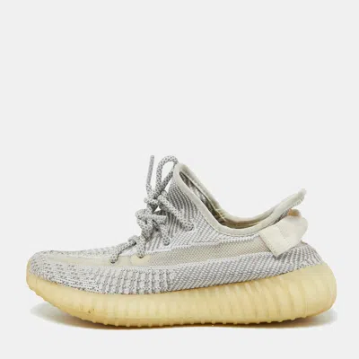 Pre-owned Yeezy X Adidas White/grey Knit Fabric Boost 350 V2 Static Sneakers Size 38 2/3