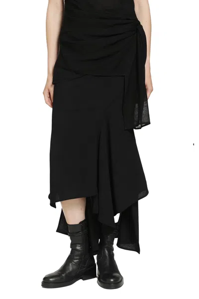 Yehuafan Asymmetric Bias Wool Skirt In Black