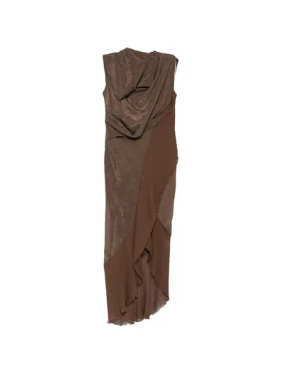 Yehuafan Asymmetric Draped Dress In Brown