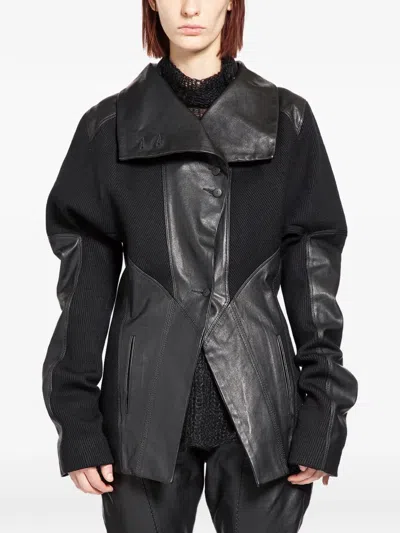 Yehuafan Asymmetric Leather Jacket In Black
