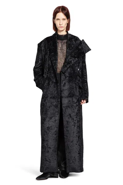 Yehuafan Brushed Wool Coat In Black