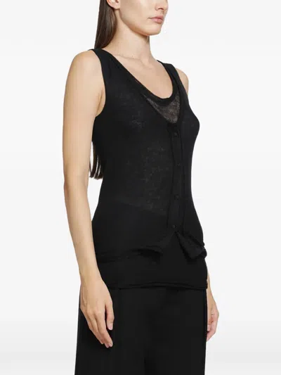 Yehuafan Button-front Layered-effect Tank Top In Black