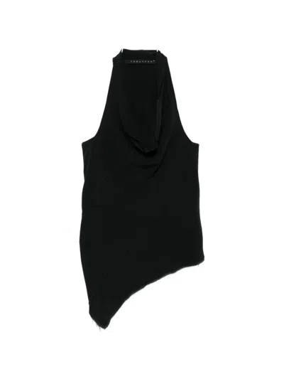 Yehuafan Cowl Neck Asymmetrical Top In Black