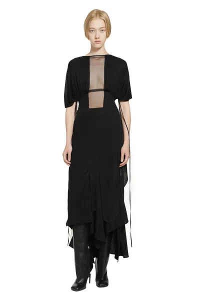 Yehuafan Crepe De Chine Dress In Black