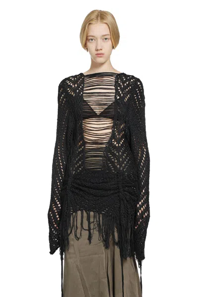 Yehuafan Crochet Silk Knit Sweater In Black