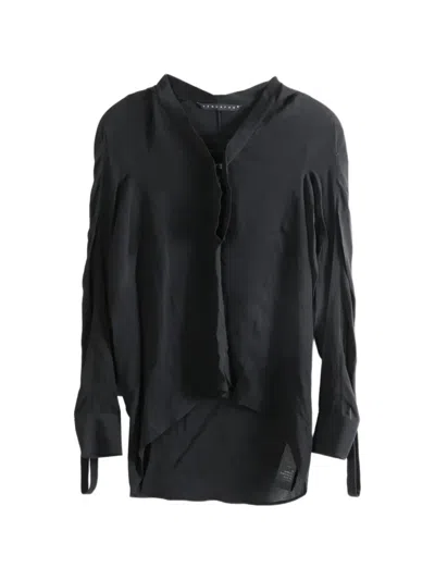 Yehuafan Cut-out Long-sleeve Blouse In Black