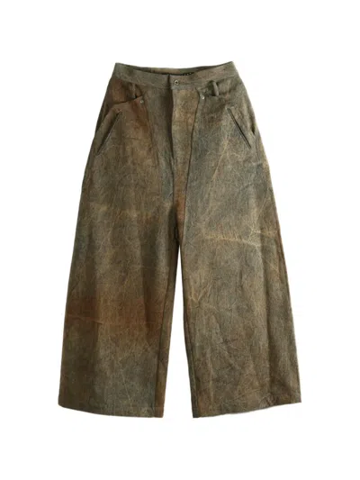 Yehuafan Distressed Wide-leg Trousers In Brown
