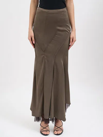 Yehuafan Double Silk Skirt In Brown