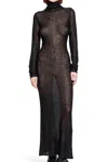 Yehuafan Roll-neck Mohair Maxi Dress In Black