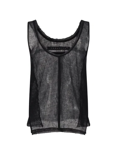 Yehuafan Frayed Top In Black