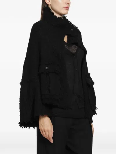 Yehuafan Fringed Bouclé-knit Cardigan In Black