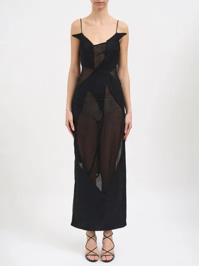 Yehuafan Long Dress In Virgin Wool In Multi