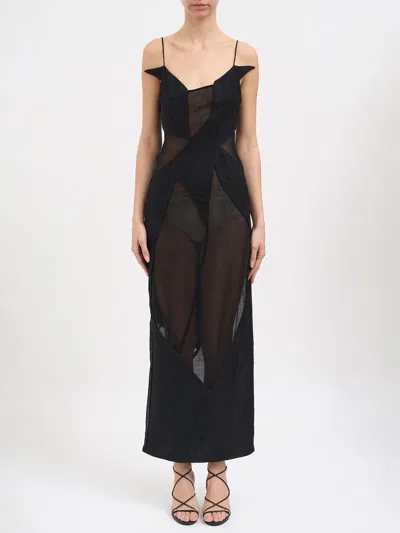 Yehuafan Long Dress In Virgin Wool In Black