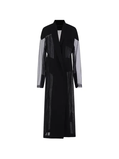 Yehuafan Semi-sheer Tulle Coat In Black