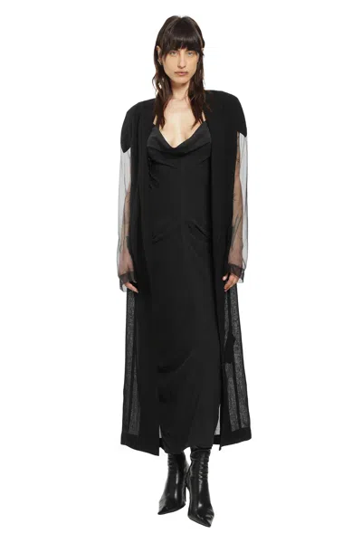 Yehuafan Semi-sheer Tulle Coat In Black