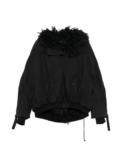 Yehuafan Shearling-trim Hooded Coat In Black