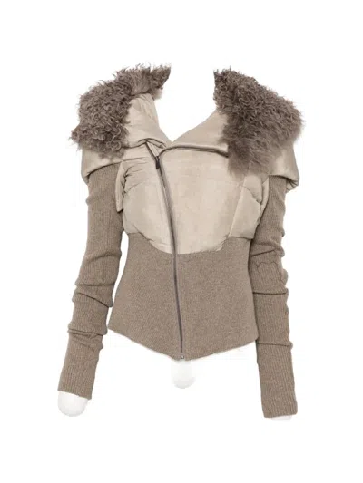 Yehuafan Shearling-trim Panelled Jacket In Brown