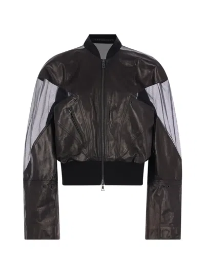 Yehuafan Tulle-panelled Bomber Jacket In Black