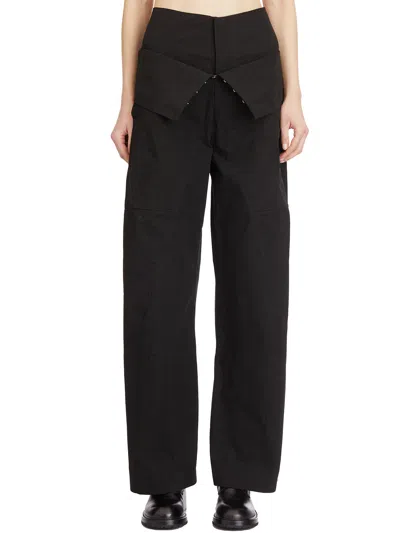 Yehuafan Wide Cotton Trousers In Black