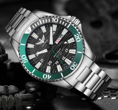 Pre-owned Yelang Men Solar Power Watch Japan Mov't Quartz Wr300m Military Date Day In Green Light