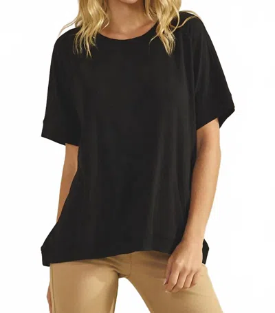 Yelete Everyday Soft Ribbed Loose Fit Top In Black In Blue