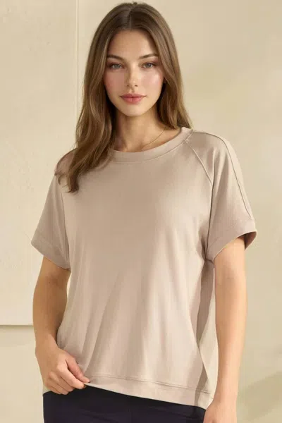 Yelete Everyday Soft Ribbed Loose Fit Top In Light Mocha In Transparent