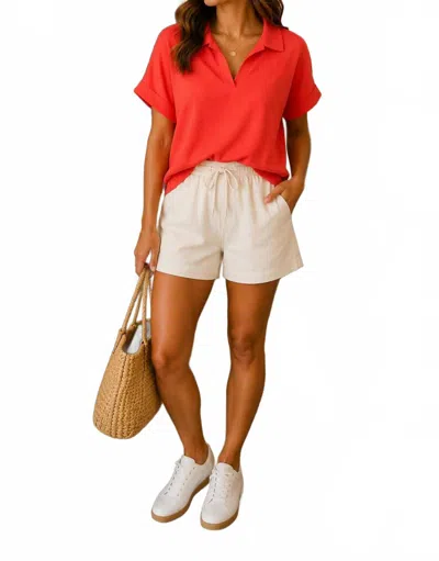 Yelete Relaxed Collared V-neck Top In Orange In Pink