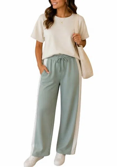 Yelete Relaxed Fit Two-toned Wide Leg Pants In Dried Sage In Green