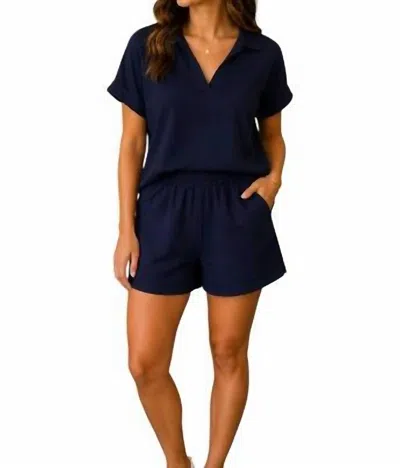 Yelete Relaxed Thin Modal Scuba Pull-on Shorts In Navy In Blue