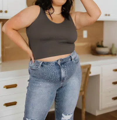 Yelete Relevant Ribbed Seamless Reversible Tank In Charcoal In Gray