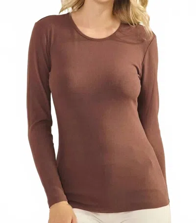 Yelete Ribbed Long Sleeve Top In Coffee In Brown