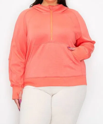 Yelete Scuba Quarter Zip Hoodie In Light Coral In Multi