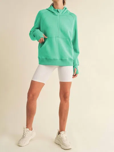 Yelete Scuba Quarter Zip Hoodie In Mint In Green