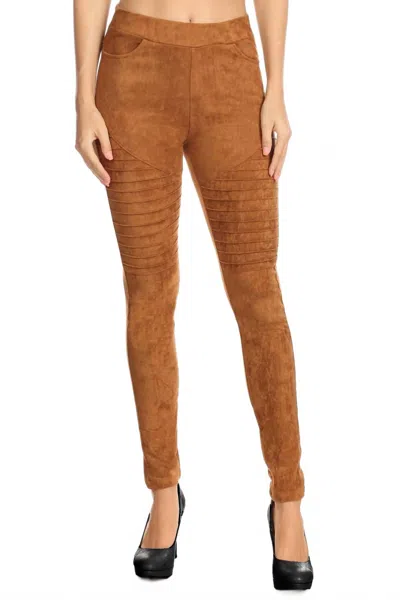 Yelete Textured Faux Sude Pants In Tan In Multi