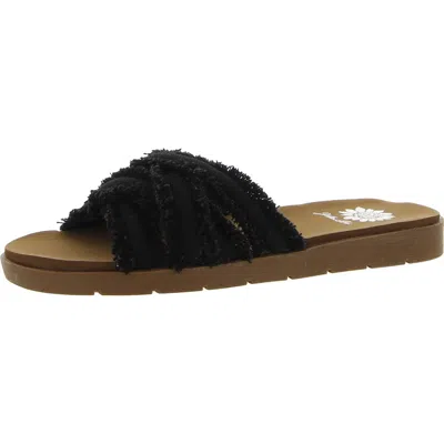 Yellow Box Falses Womens Slip On Flat Slide Sandals In Black
