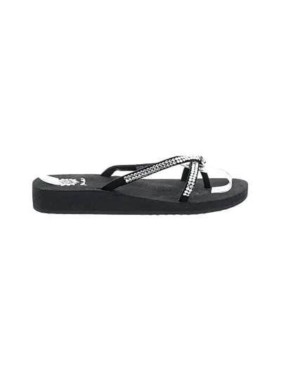 Pre-owned Yellow Box Flip Flops In Black